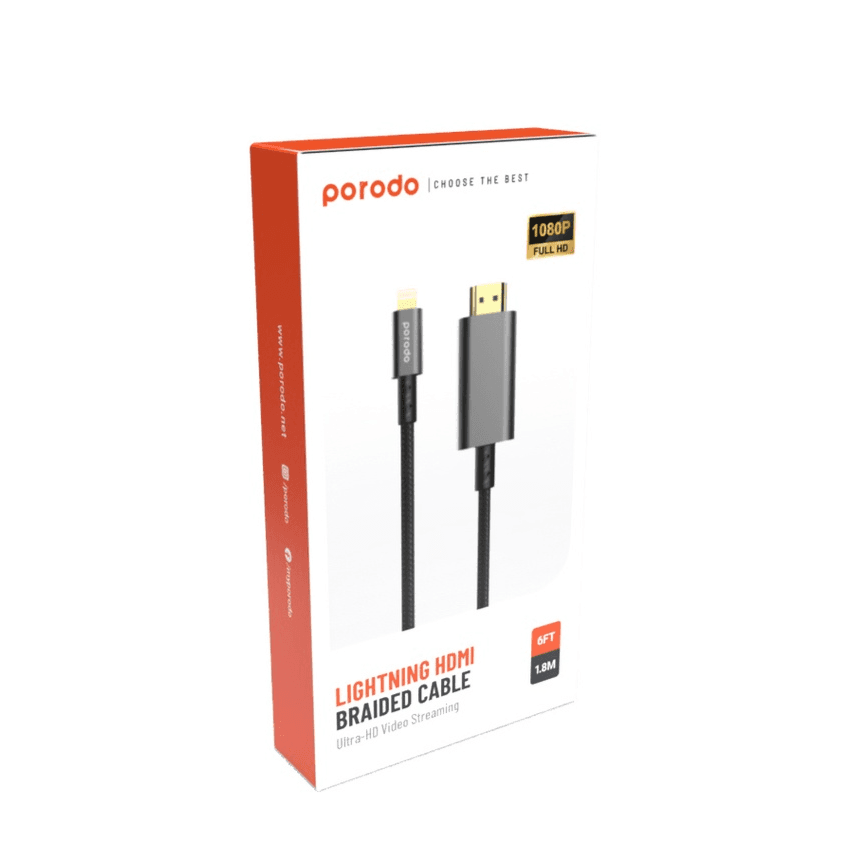 Porodo 4K Hdmi To Type Lighting Cable 1.8M - Black
