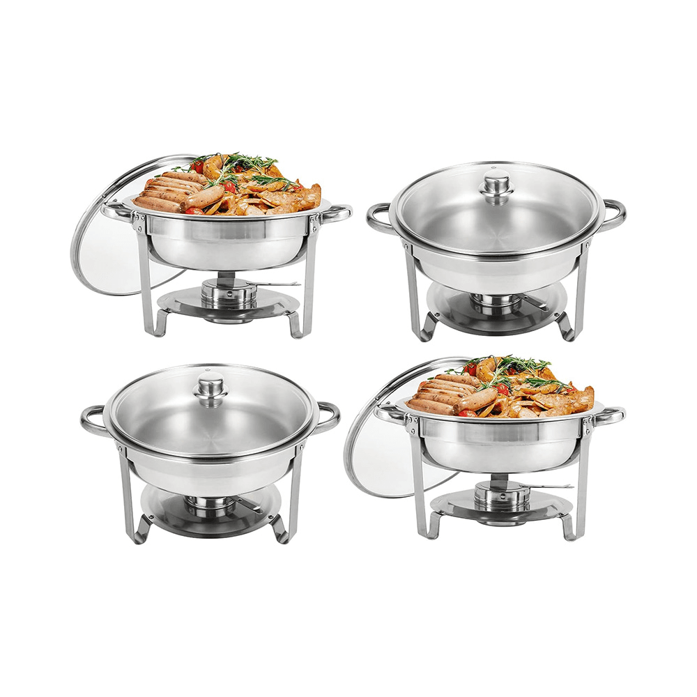 Vague Round Stainless Steel Chafing Dish With Glass Lid 4.5l BF-031