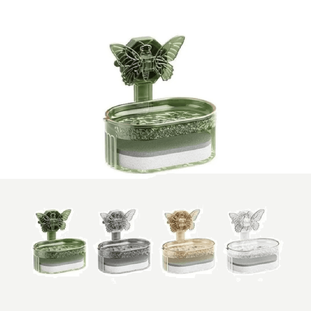 Double-layer Butterfly Suction Cup Soap Box With Drainage, Sponge Holder-green