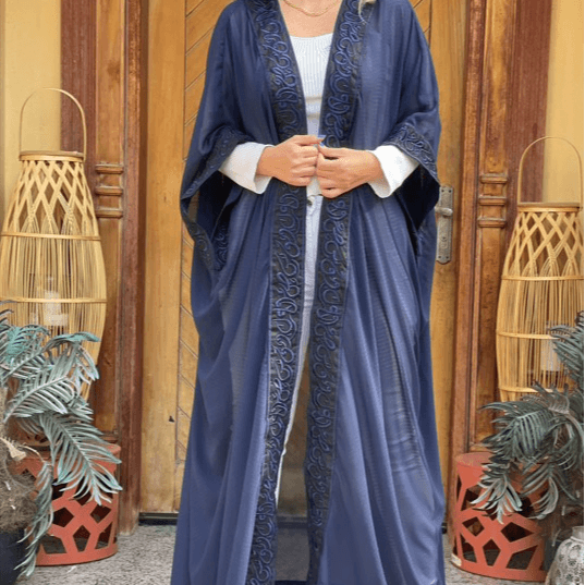 Navy Open Abaya with Embroidered Detailing