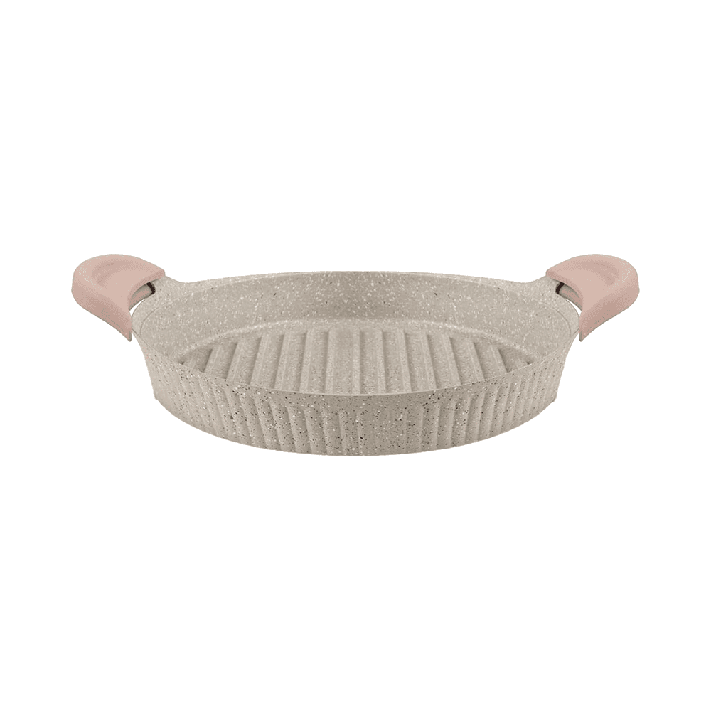 Vague Shallow Grilling Pan With 2 Silicone Handle Covers 28cm - Beige Cw-023