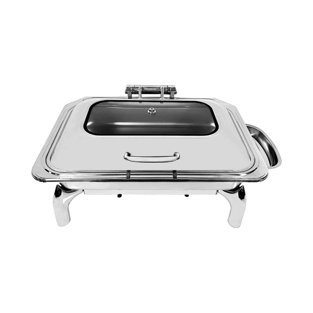 Vague 1/1 Stainless Steel Rectangular Chafing Dish With Glass Lid 9L BF-001