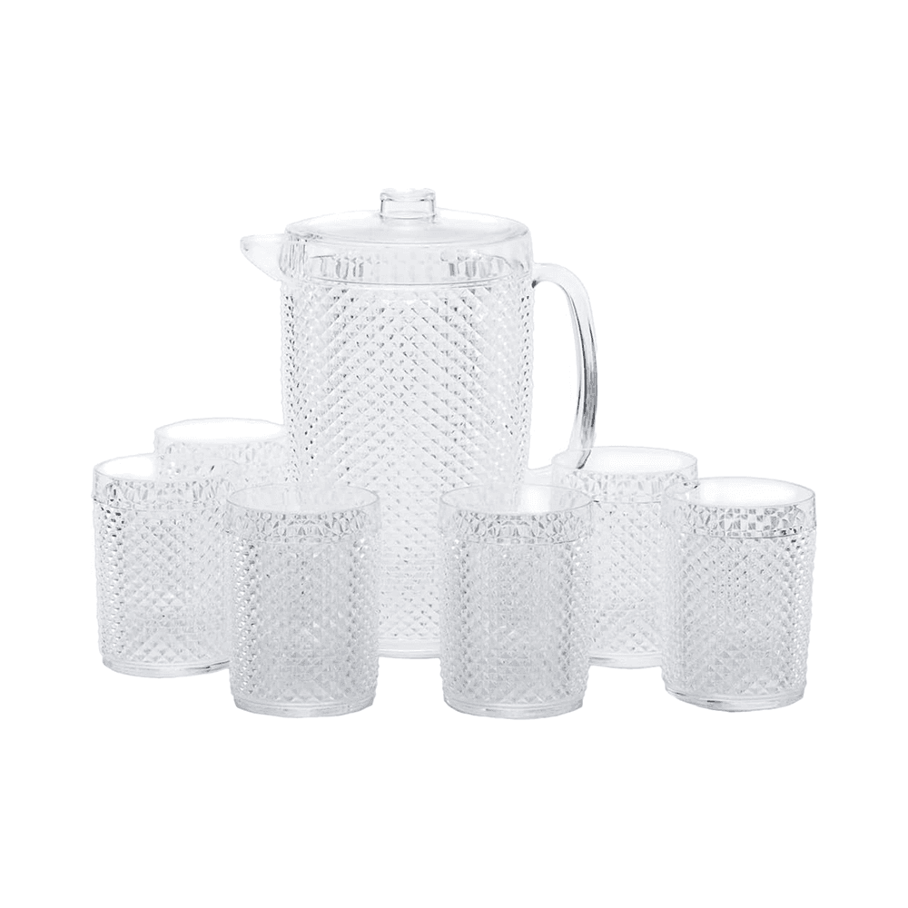 Vague Acrylic Diamond Water Jug With Cups 2.37L 6Pcs