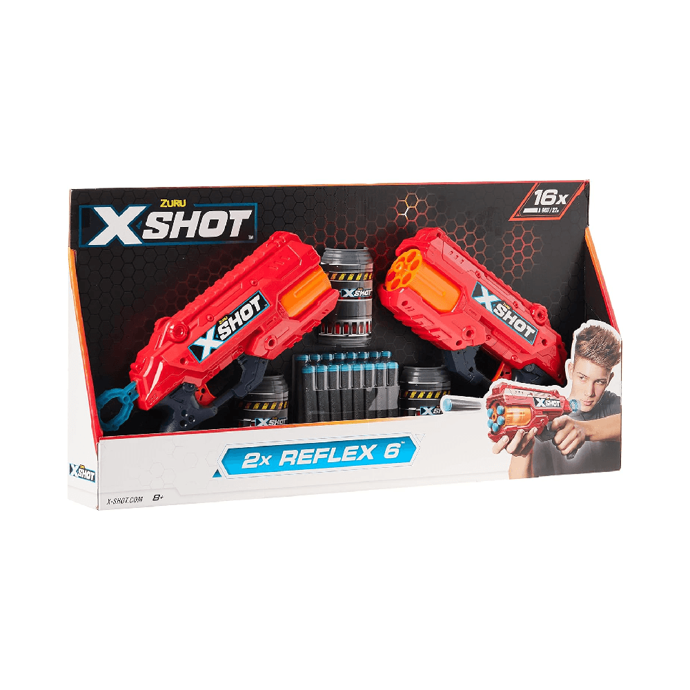 Zuru X-Shot Excel Reflex 6 Double Pack - Includes 2 Shooters, 3 Cans, 16 Darts