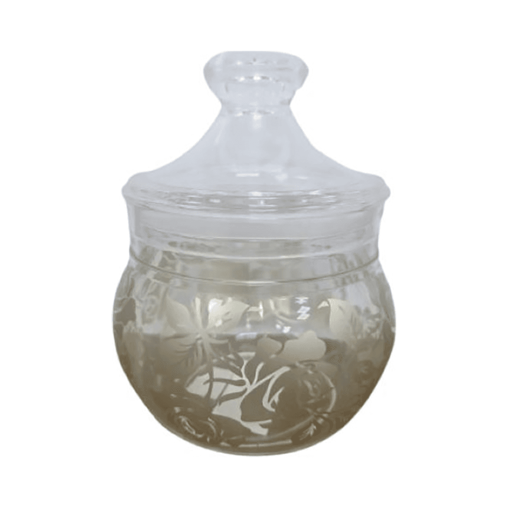 Acrylic Round Belly Jar With Rose Printing - Gold M-02-709 
