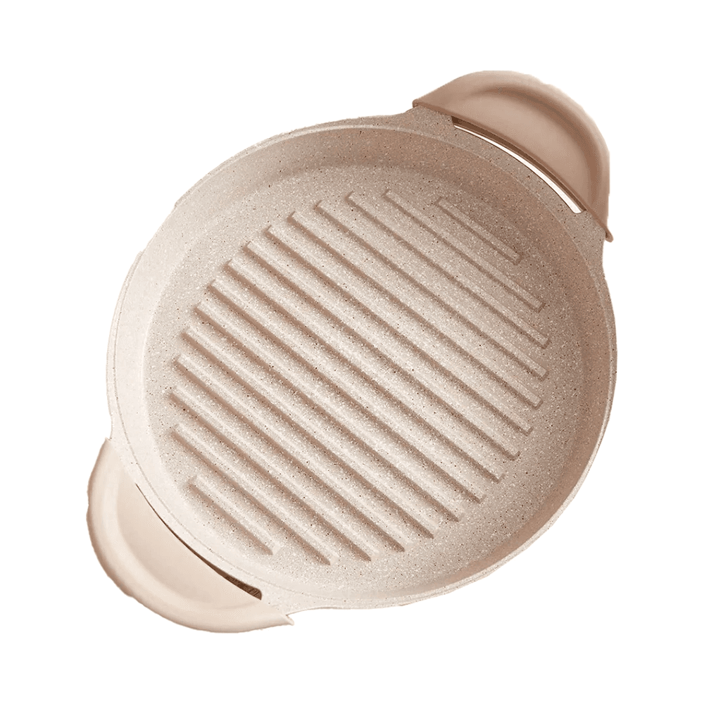Vague Shallow Grilling Pan With 2 Silicone Handle Covers 28cm - Beige Cw-023
