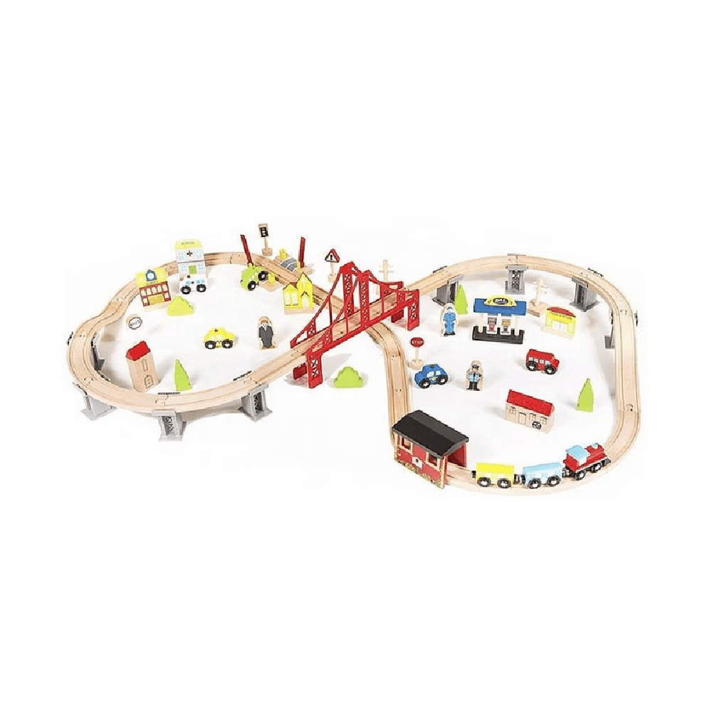 Wooden Railway Train Toy Set 110x20.3x67cm 70Pcs