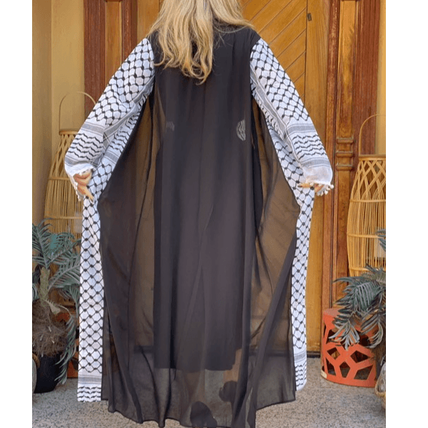 Black and White Open Abaya with Belt