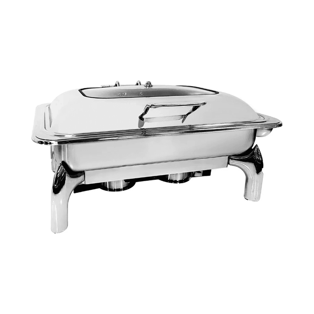 Vague 1/1 Stainless Steel Rectangular Chafing Dish With Glass Lid 9L BF-001