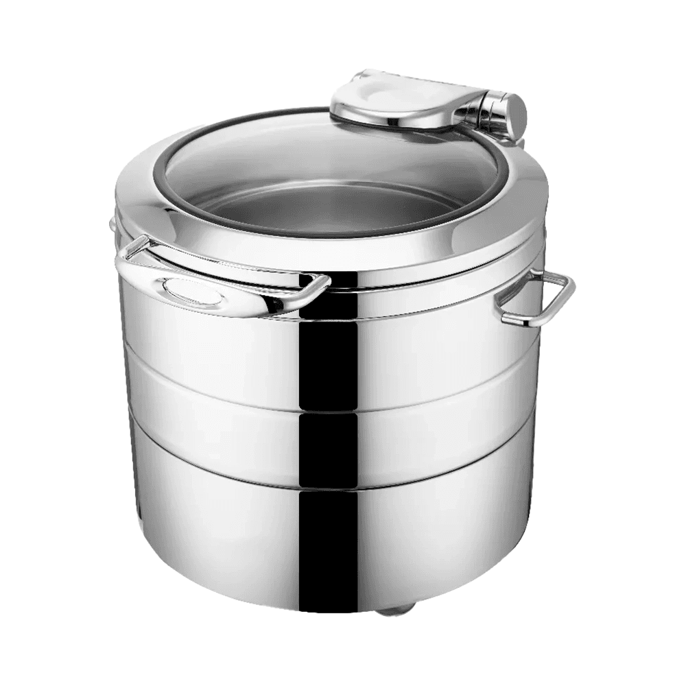 Vague Stainless Steel Round Soup Station With Glass Window Lid 11L BF-011