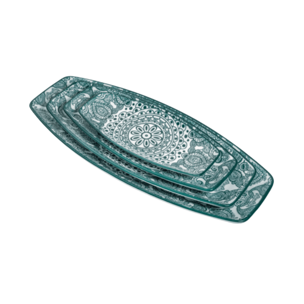Che Brucia Boat Shape Plate 8 Inch - Green Arabesque D03-072
