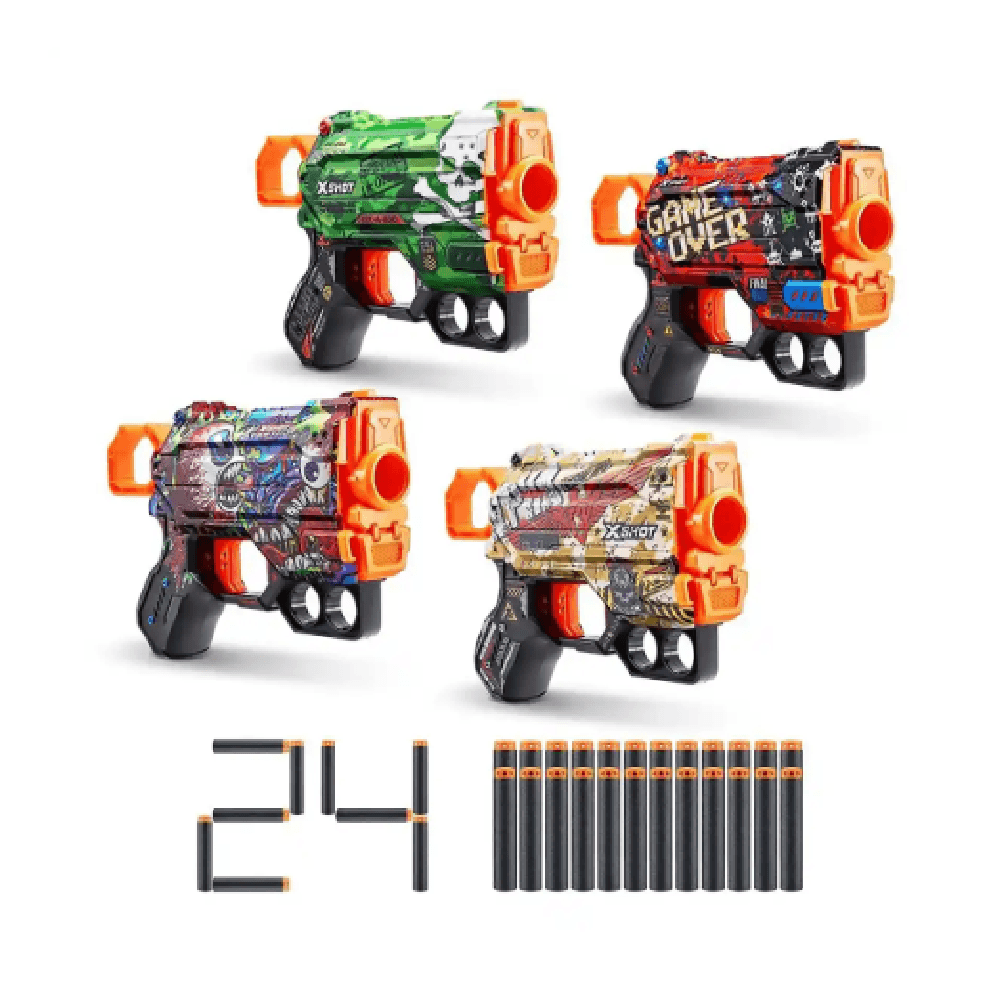 Zuru X-Shot Skins Menace Blasters 4Pcs With Darts 24Pcs