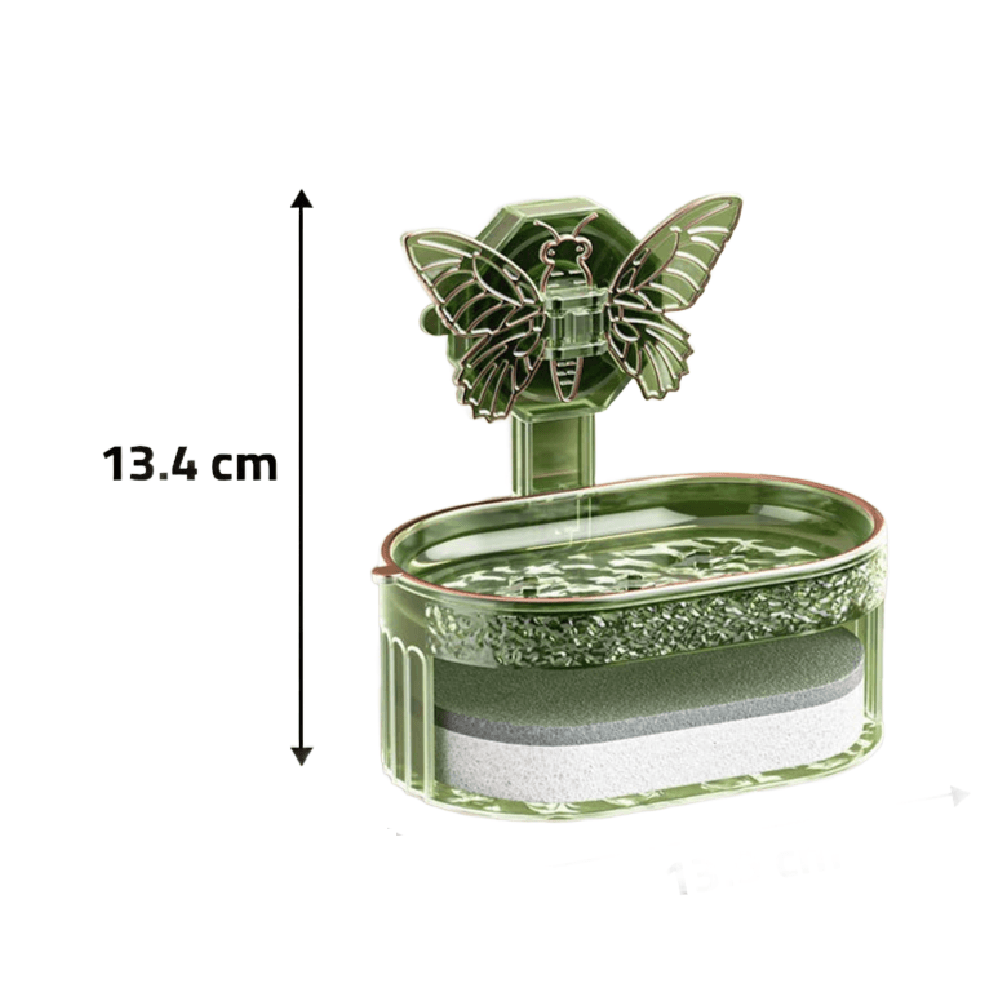 Double-layer Butterfly Suction Cup Soap Box With Drainage, Sponge Holder-green