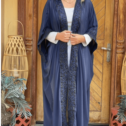 Navy Open Abaya with Embroidered Detailing