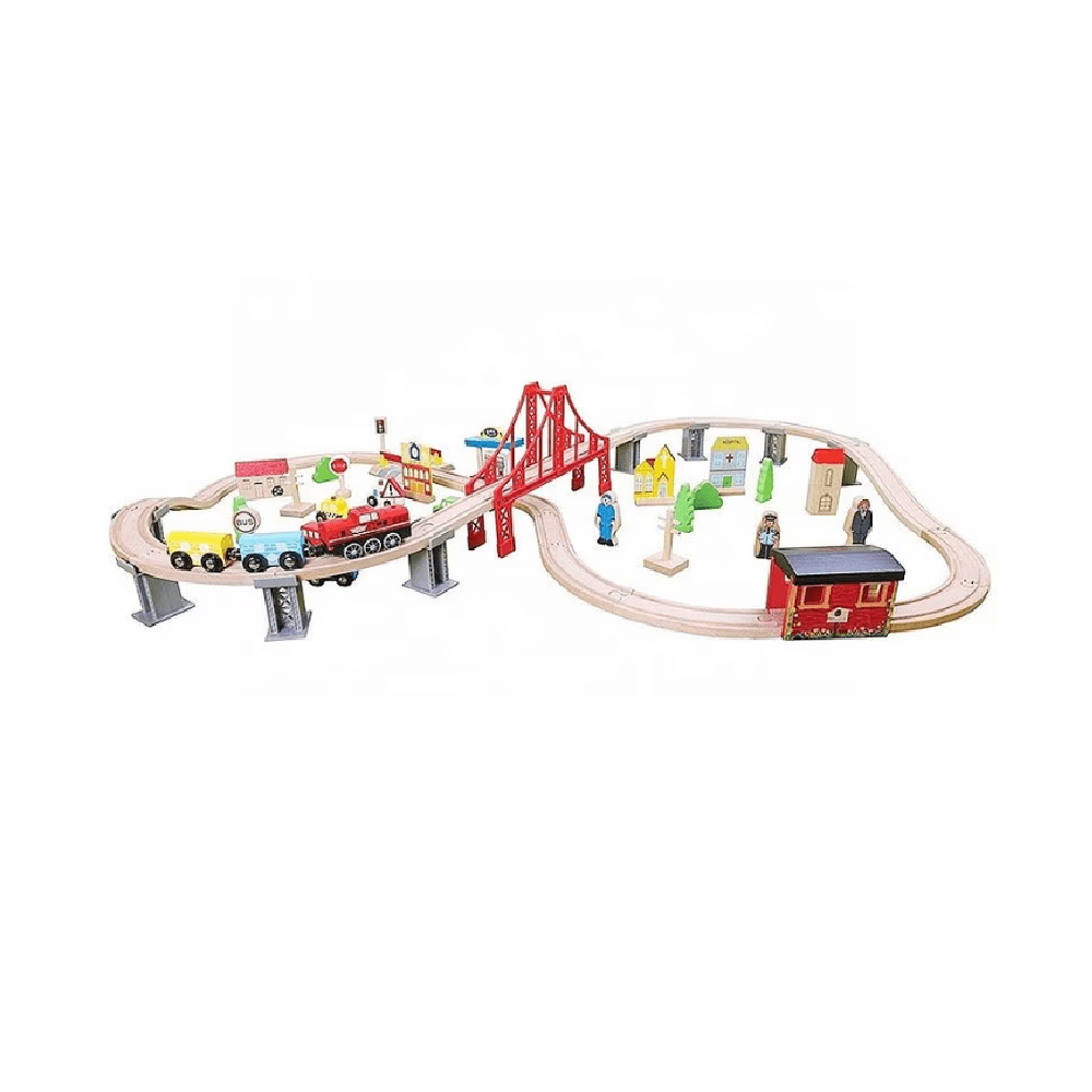 Wooden Railway Train Toy Set 110x20.3x67cm 70Pcs