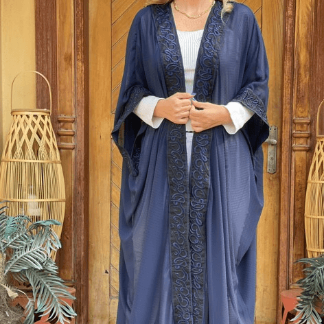 Navy Open Abaya with Embroidered Detailing