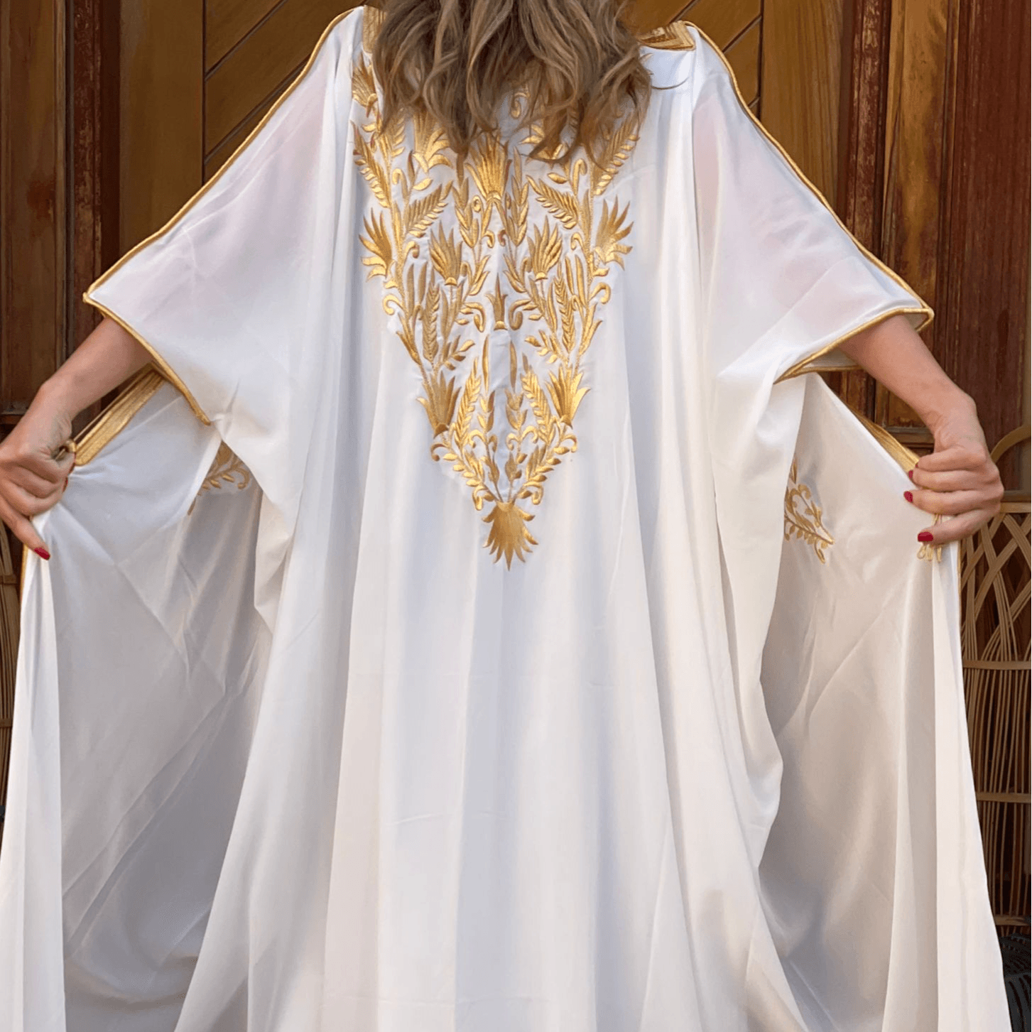 Open Abaya - Ivory with Golden Embroidery
