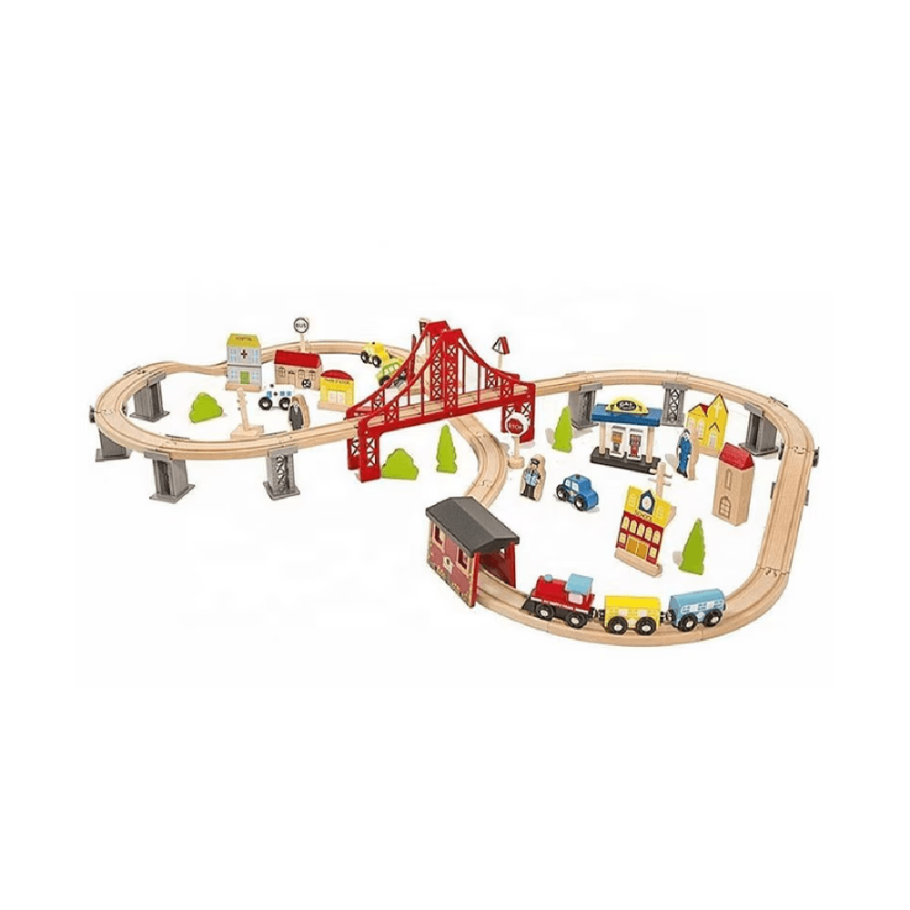 Wooden Railway Train Toy Set 110x20.3x67cm 70Pcs