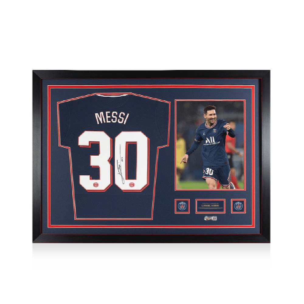 Home Jersey Uefa 21/22 Messi Back Signed Framed - Blue