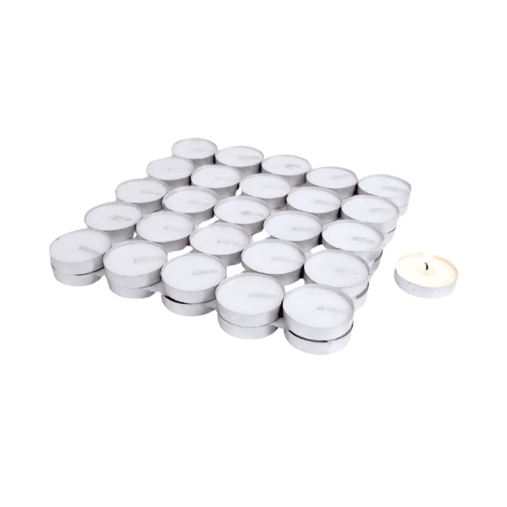 Tealight Wax Candles Aluminum Cups 50Pcs - White