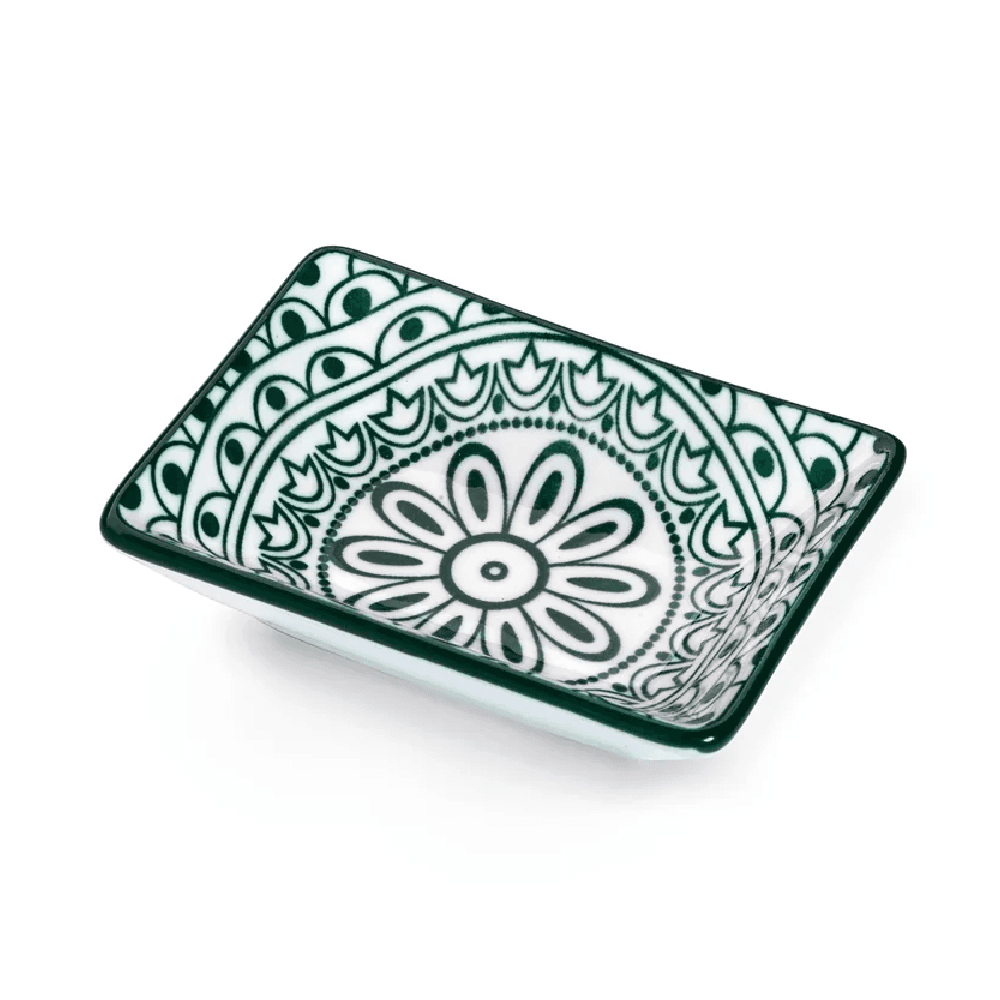Che Brucia Small Rectangular Dish 3.375 Inch - Green Arabesque D03-057