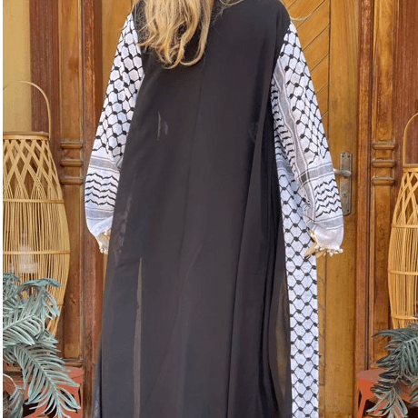 Black and White Open Abaya with Belt
