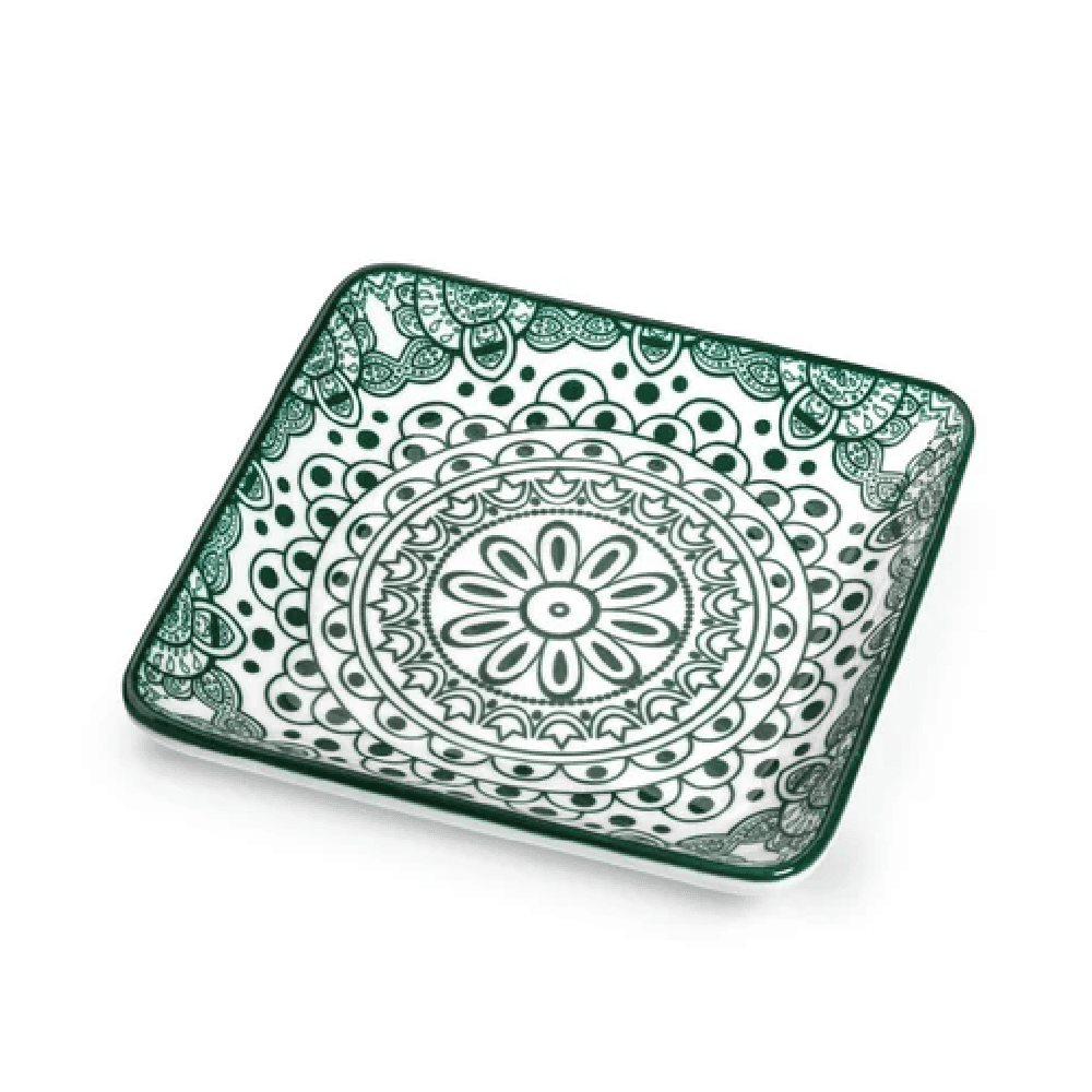 Che Brucia Square Plate 4.875 Inch - Green Arabesque D03-069