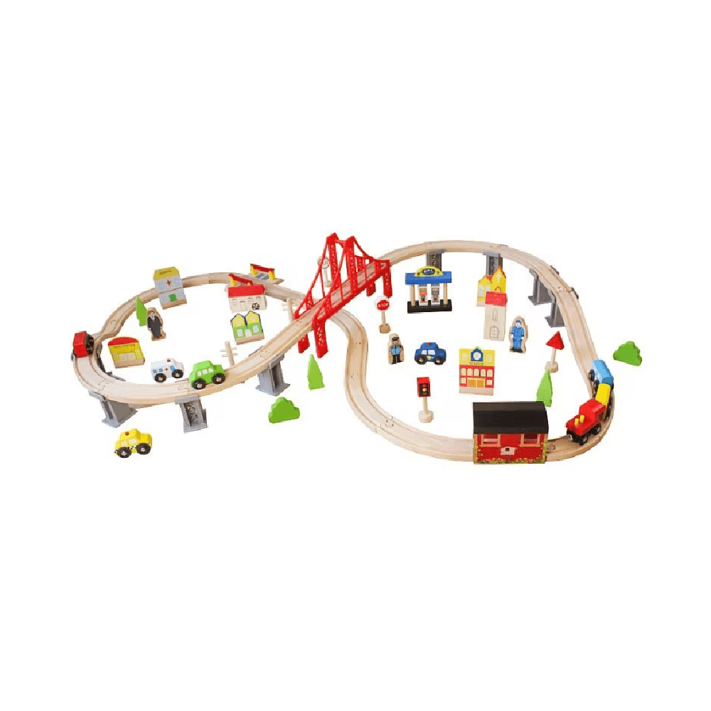 Wooden Railway Train Toy Set 110x20.3x67cm 70Pcs