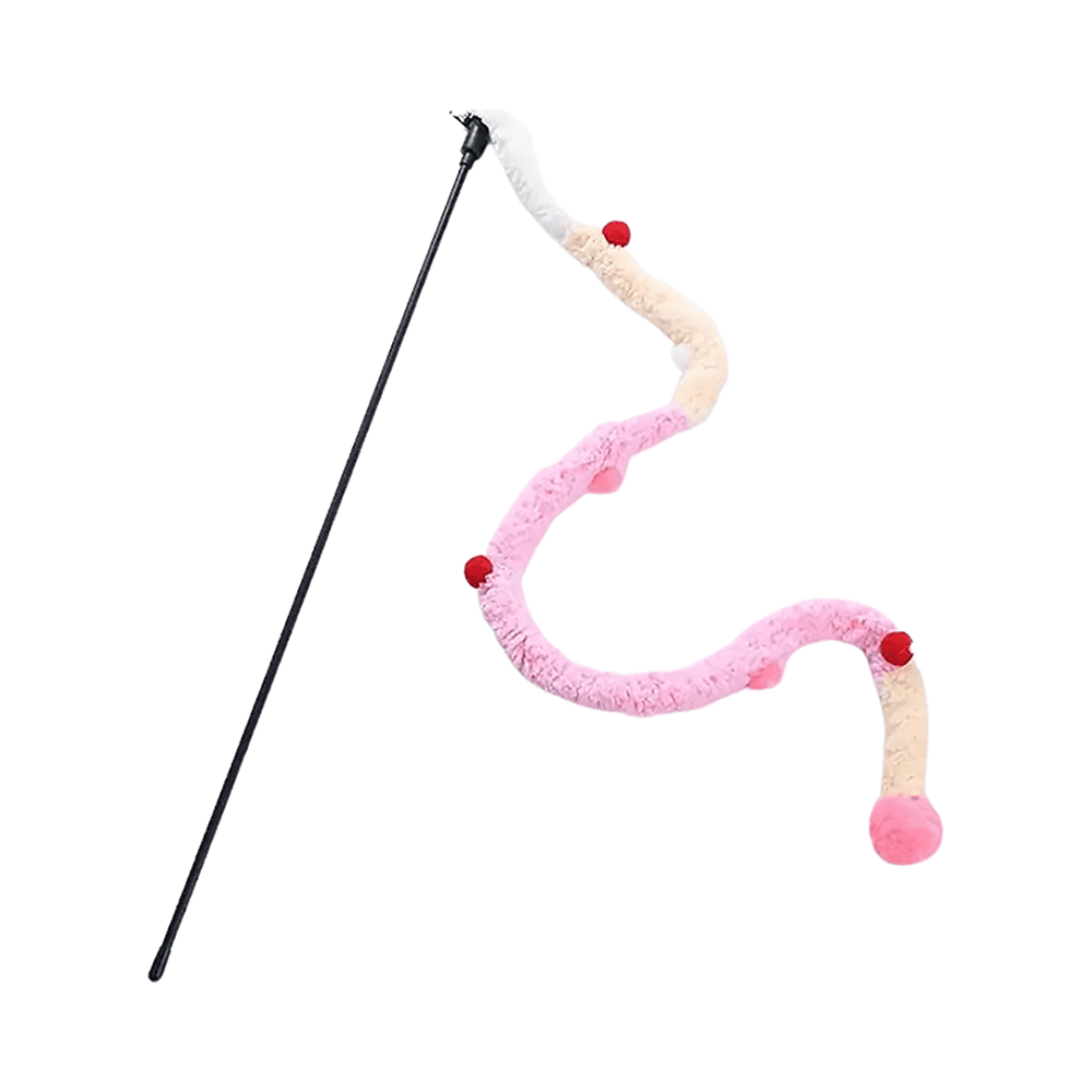 Interactive Plush Cat Teaser Toy With Teasing Stick - Pink