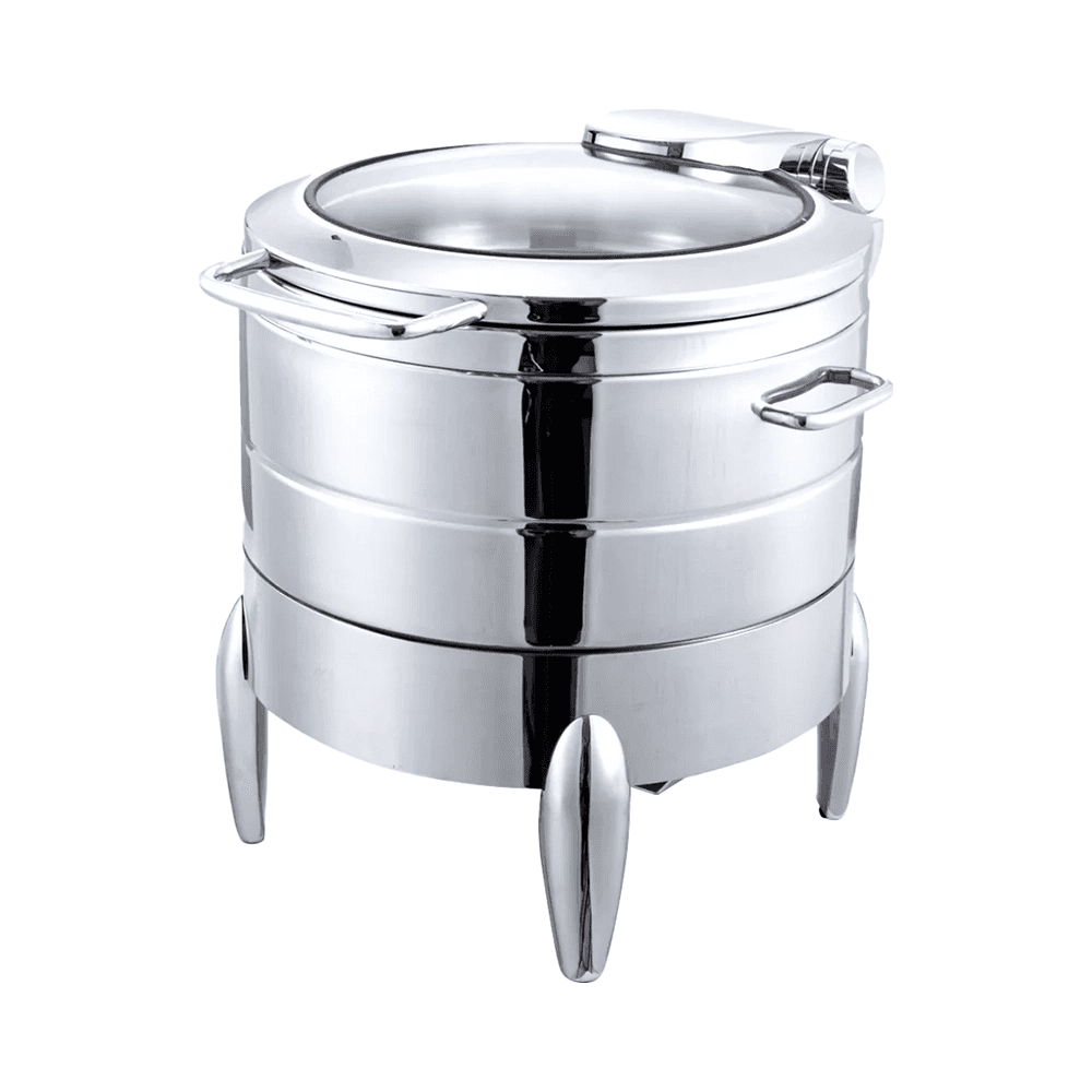 Vague Stainless Steel Round Soup Station With Glass Window Lid 11L BF-011