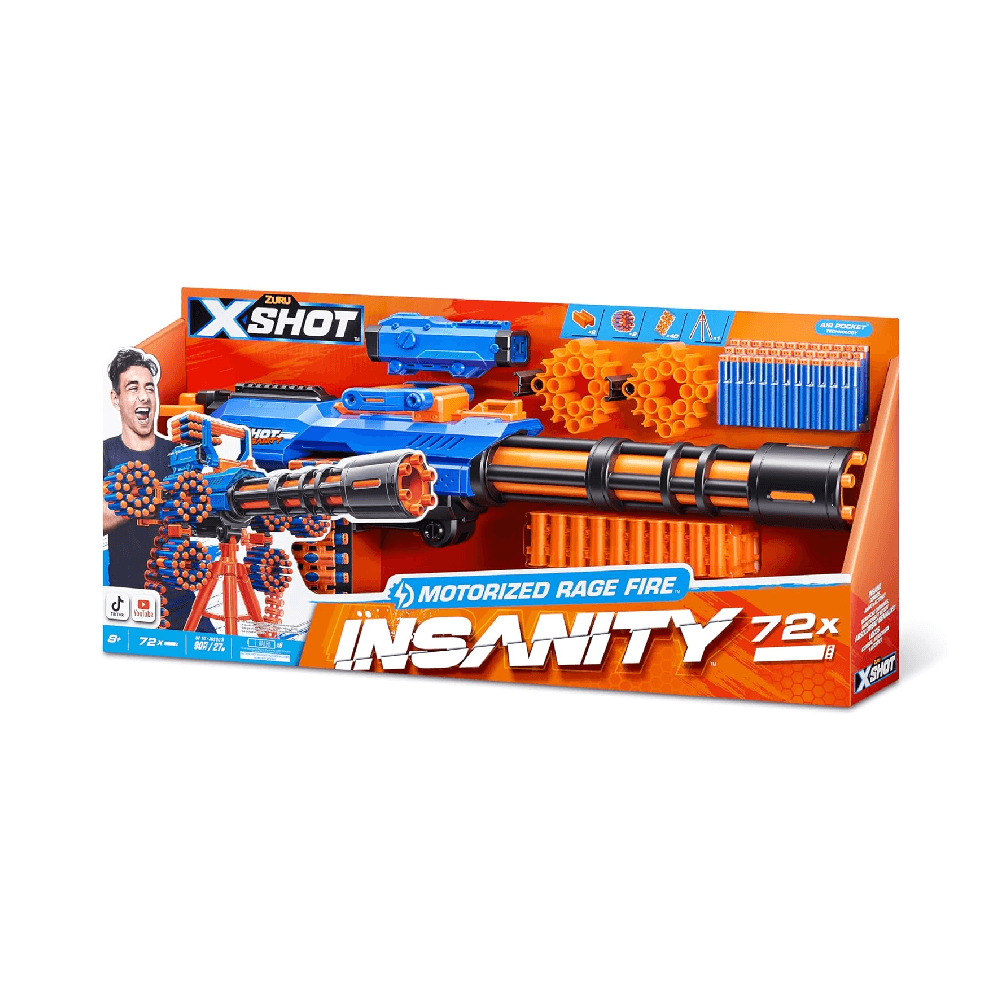 Zuru X-Shot Insanity Motorized Age Fire Gatling Gun With Tripod