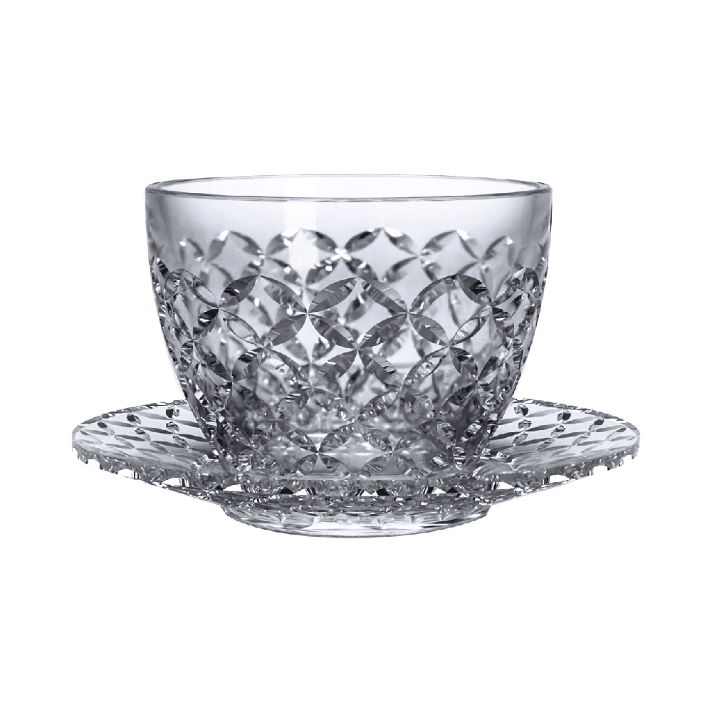 Vague Transparent Crystal Glass Bowls with Saucers Set 3.35 Inch 12Pcs 04-484