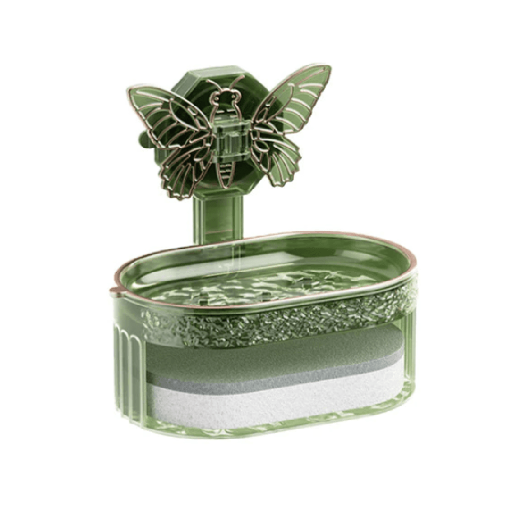Double-layer Butterfly Suction Cup Soap Box With Drainage, Sponge Holder-green