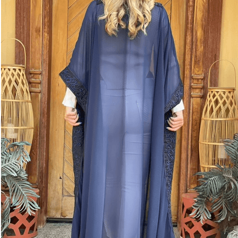 Navy Open Abaya with Embroidered Detailing