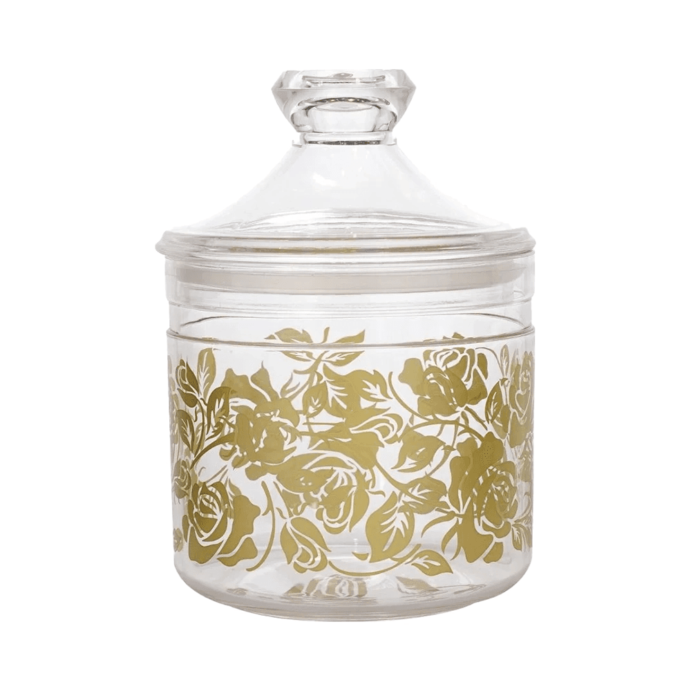 Acrylic Long Transparent Jar With Rose Printing - Gold S-02-714