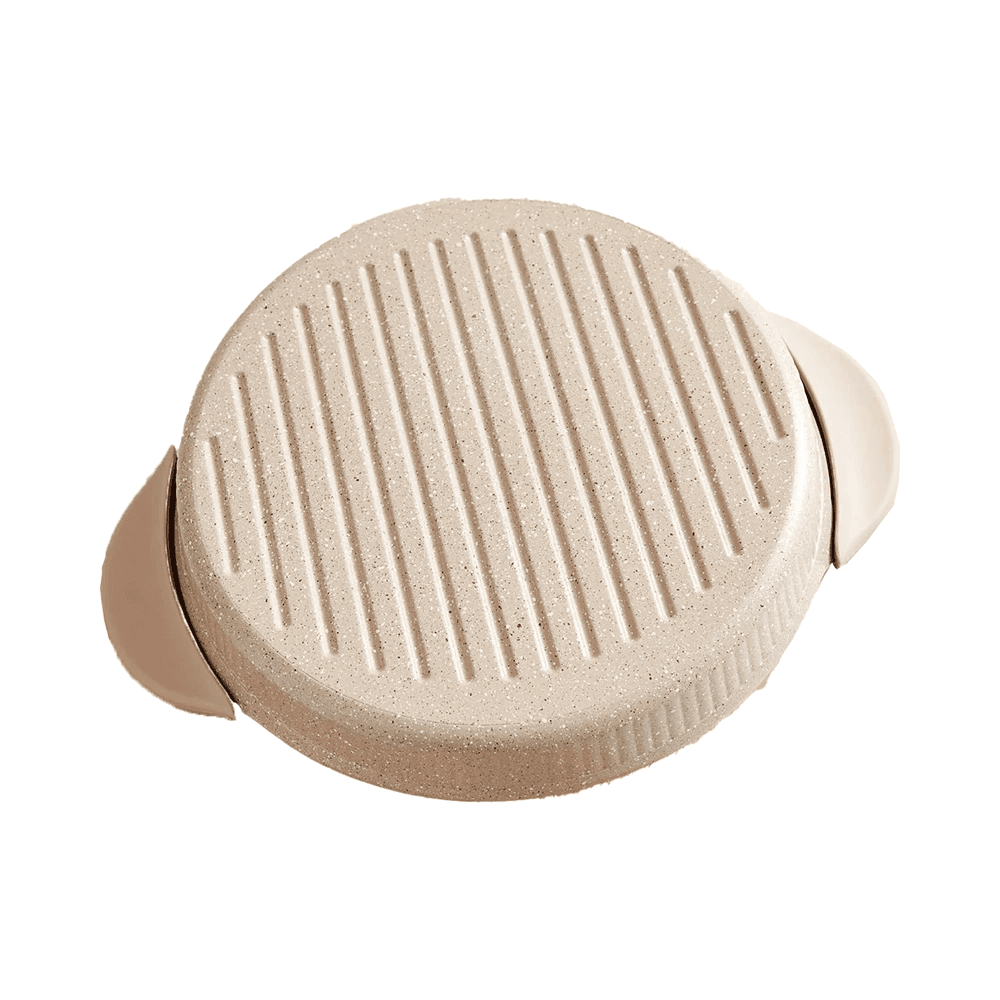 Vague Shallow Grilling Pan With 2 Silicone Handle Covers 28cm - Beige Cw-023