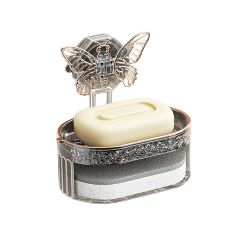 Double-layer Butterfly Suction Cup Soap Box With Drainage, Sponge Holder-black