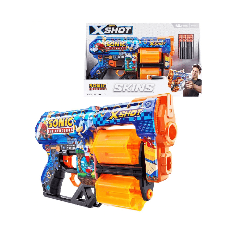 Zuru X-Shot Open Box Sonic Skins Dread Blaster With Darts 12Pcs Bulk