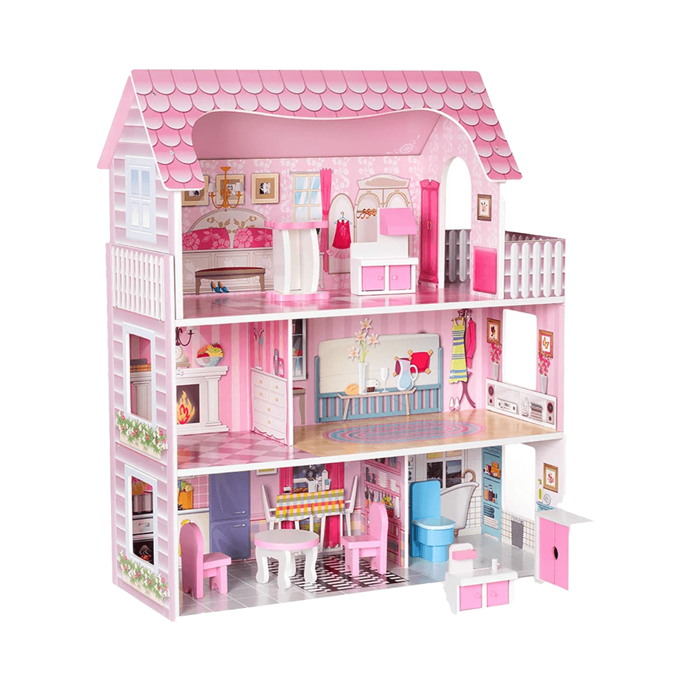 EcoToys Rose Residence Wooden Dollhouse Playset With Furniture 62 x 27 x 70 Cm