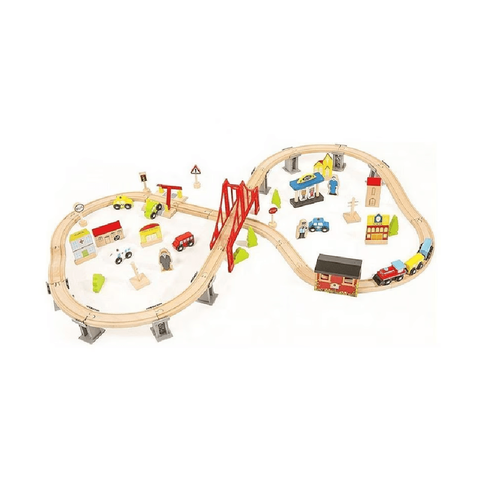 Wooden Railway Train Toy Set 110x20.3x67cm 70Pcs