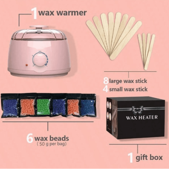 Wax Warmer Kit: Hair Removal With 6*50G Wax Beans, 12 Spatulas – Ideal For Face, Legs, Bikini & Arms