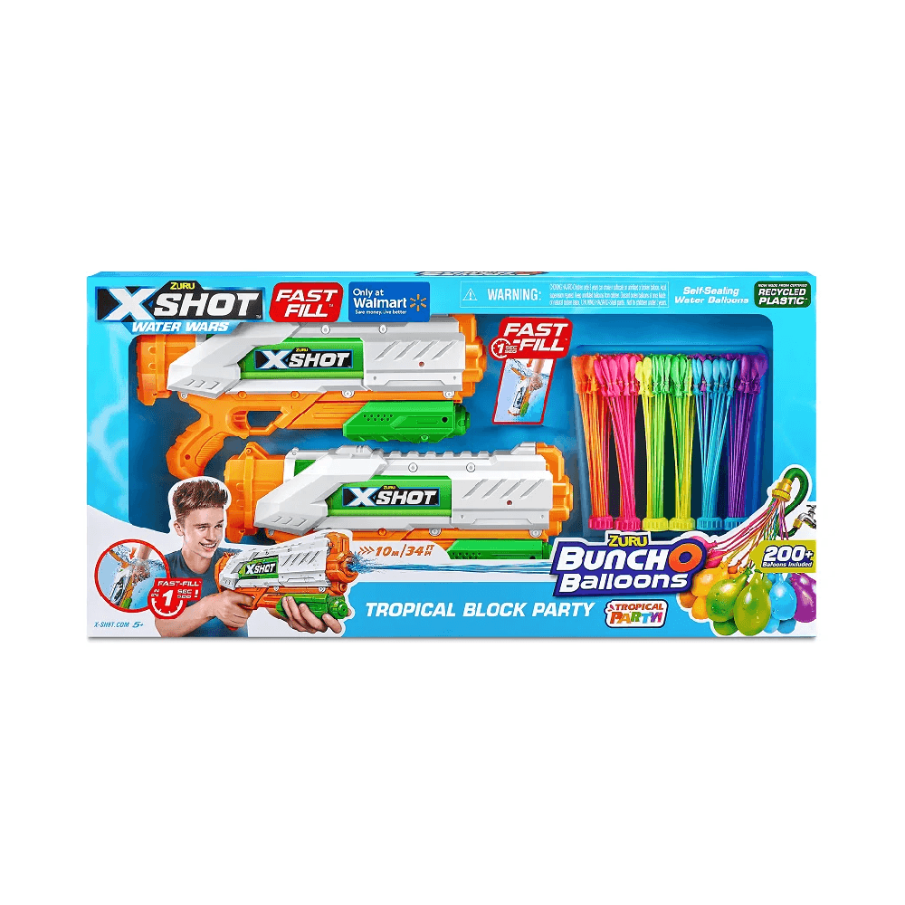 Zuru X-Shot Tropical Block Party Medium Fast Fillers 2Pcs With  Bunch O Balloons 7Pcs