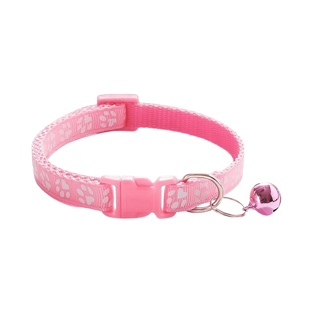 Paw Print Pet Collar With Bell - Pink
