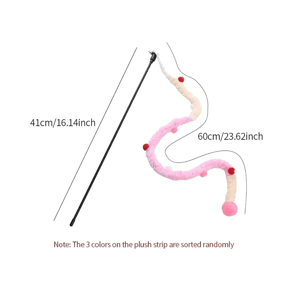 Interactive Plush Cat Teaser Toy With Teasing Stick - Pink