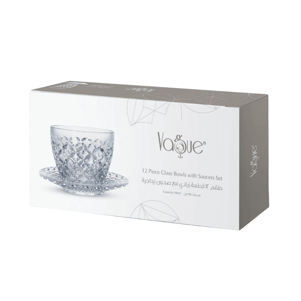 Vague Transparent Crystal Glass Bowls with Saucers Set 3.35 Inch 12Pcs 04-484