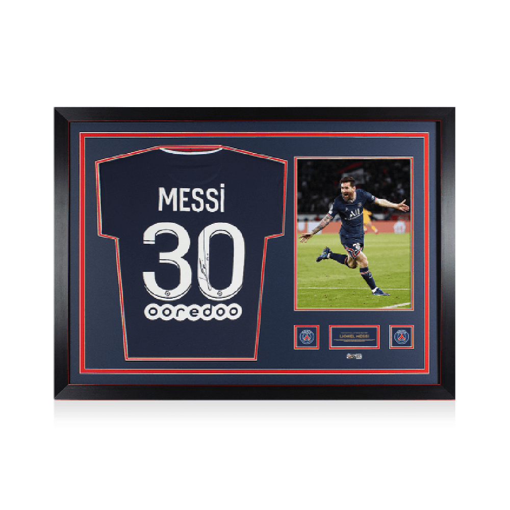 Home Jersey 21/22 Messi Back Signed Framed - Blue
