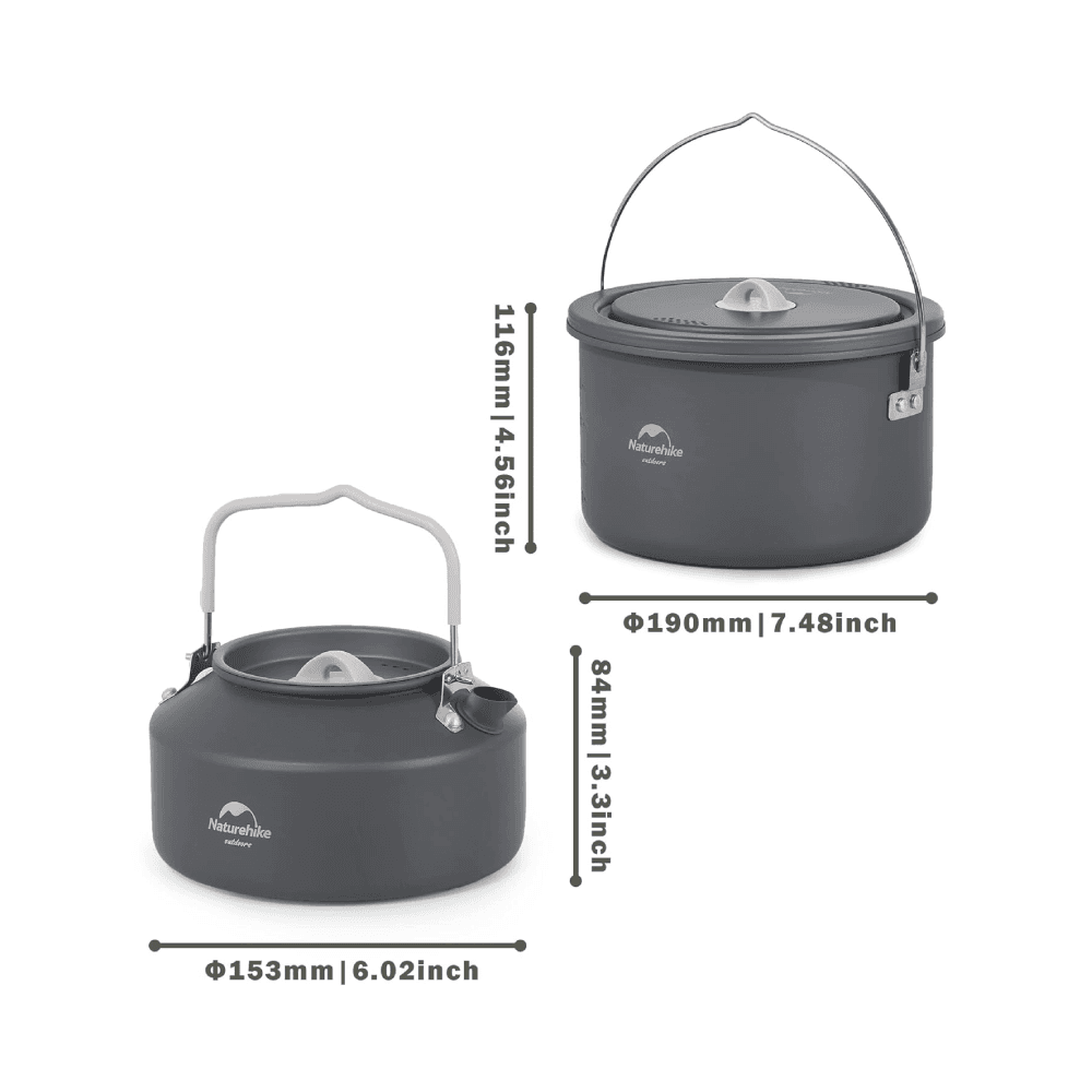 Naturehike Aluminum Alloy Camping Pot Set Kettle Set - Carbon