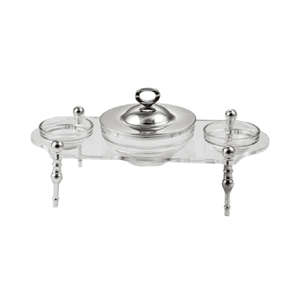 Silver & Clear Glass Steel Date Bowl Serving Set 4Pcs 02-1038