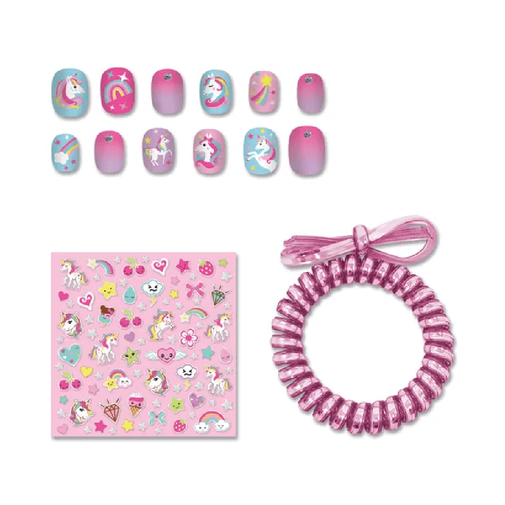 Hot Focus Unicorn Dazzle Nails & Spiral Hair Tie Bracelet Set