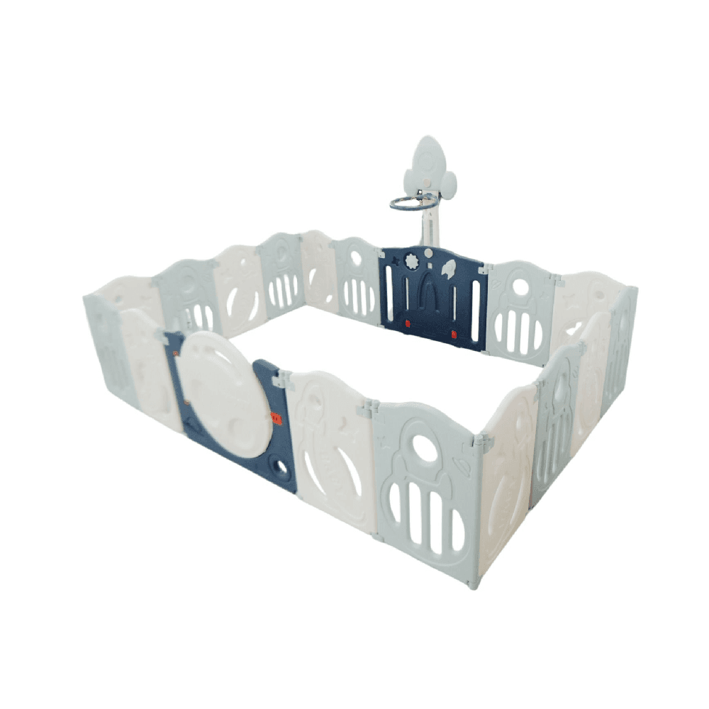 Little Toddlers Foldable Playpen 16 Simple Panel, 1 Game Panel, 1 Door, 1 Basketball Hoop -200Cm X 200Cm X 63Cm